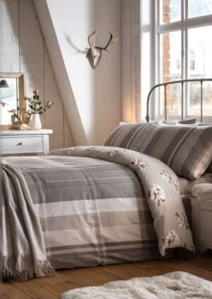 Szary zestaw poszewek na kołdrą Lodge Colville Check ze szczotkowanej bawełny
