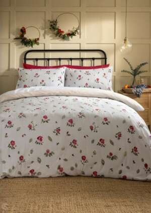 Lodge Winter Robin świąteczny niebieski pluszowy zestaw poszewek na kołdrą