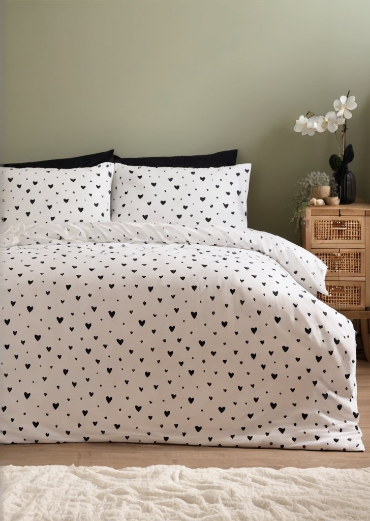Komplet pościeli w czarno-białe serce