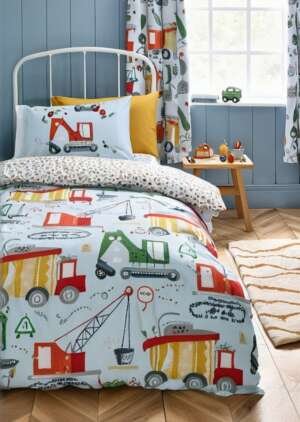 Zestaw dwustronnych poszewek na kołdrą Kids Digger Dreams w kolorze niebieskim