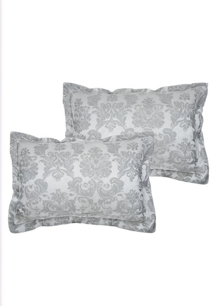 Srebrno-szara, żakardowa, pikowana poduszka z adamaszku - obrazek 3