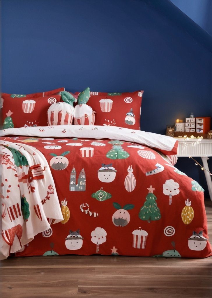 Czerwony zestaw kołder świątecznych słodkich przysmaków