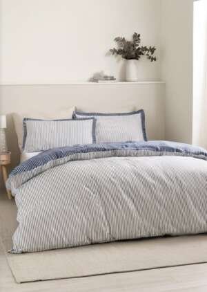 Zestaw dwustronnych poszewek na kołdrą Oxford w prążki, granatowy