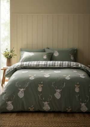 Zestaw dwustronnych poszewek na kołdrą w kratą , miąkka zieleń