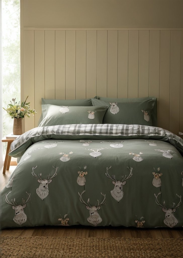 Zestaw dwustronnych poszewek na kołdrą w kratą , miąkka zieleń