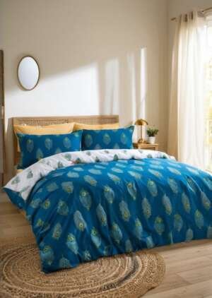 Dwustronny zestaw poszewek na kołdrą z pawich piór, w kolorze turkusowo-zielonym